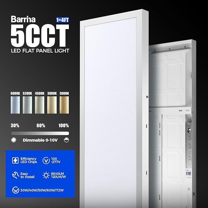 Barrina 1x4 LED Flat Panel Light, 8640LM 72W, 0-10V Dimmable, Brightness & 5CCT - Image 4