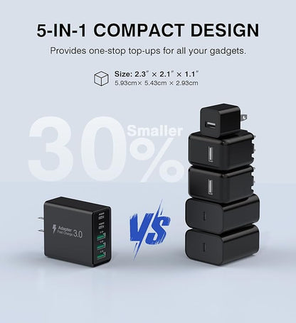 USB C Wall Charger, 60W USB C Charger Block 5-Port PD Fast Charging Blocks - Image 6