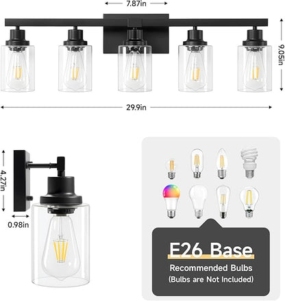 DIKAIDA 5-Light Black Bathroom Vanity Light, Modern Vanity Lighting Fixture - Image 3