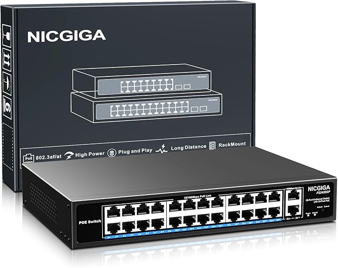 24 Port PoE Switch Unmanaged, 24 Port PoE+@400W, 2 Gigabit Uplink Ports by NICGIGA