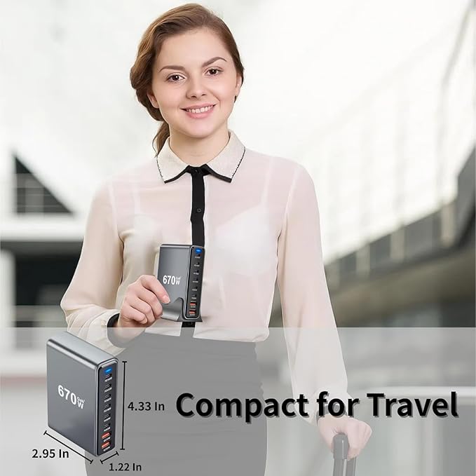 670W USB C Fast Charger Block, 8 Ports GaN III USB Chagring Station, Dual 140W - Image 7