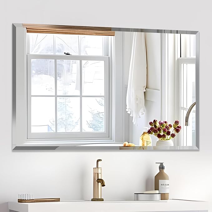Beveled Mirror, Rectangular Beveled Edge Bathroom Vanity Mirror, Upgraded - Image 8