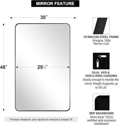 ANDY STAR 30”x48” Black Bathroom Mirror, Wall Mirror - Image 2