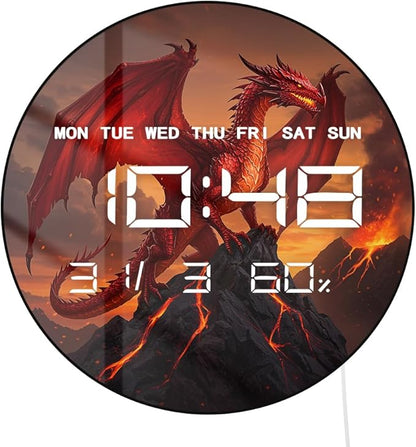 Timethink 12'' Red Fire Dragon Digital Wall Clock LED Display, Fantasy Medieval by Timethink