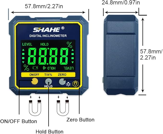 SHAHE Digital Angle Gauge Magnetic Protractor Inclinometer Level Angle Finder - Image 2