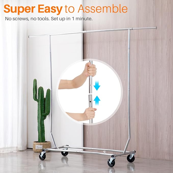 HOKEEPER Clothes Rack with Lockable Wheels Height Adjustable Clothing Rack - Image 5
