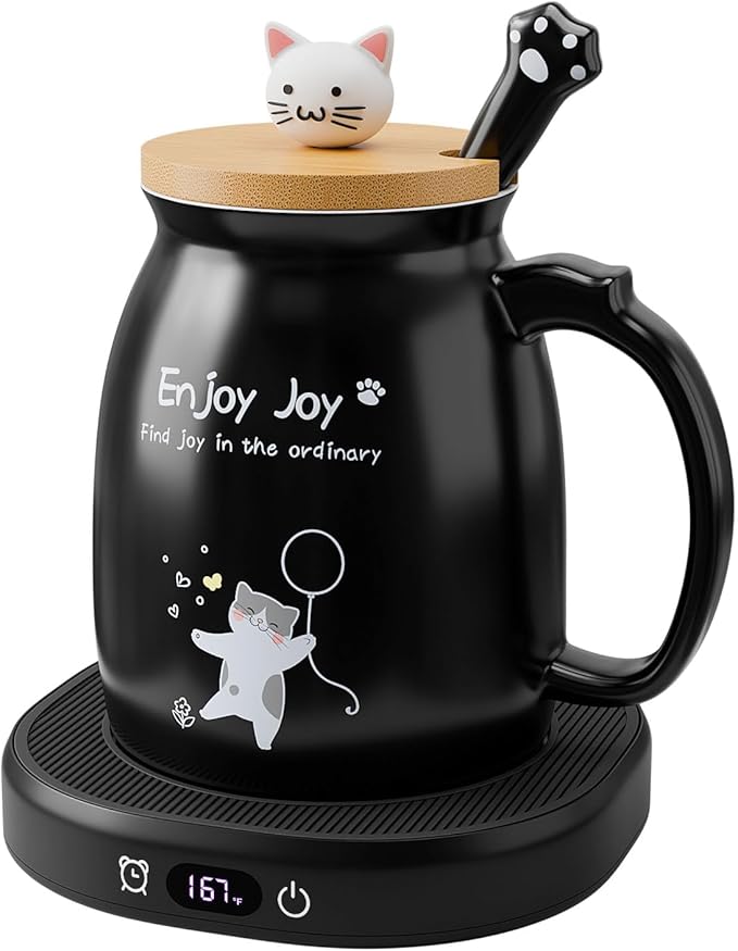 Coffee Mug Warmer with Cute Cat Mug Set, 8 Hour Auto Shut Off Cup Warmer by SmartTool%E2%80%A2BetterLife