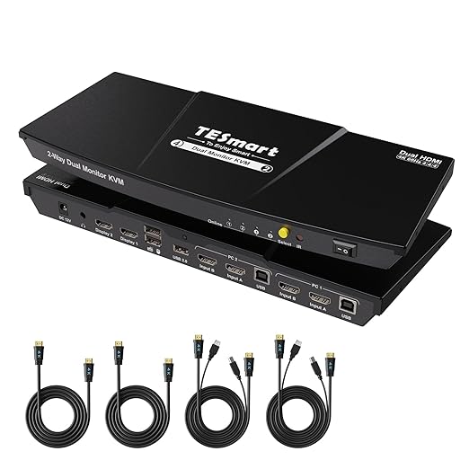 TESmart HDMI KVM Switch 2 Monitors 2 Computers 4K@60Hz, USB 2.0, Dual Monitor by TESmart