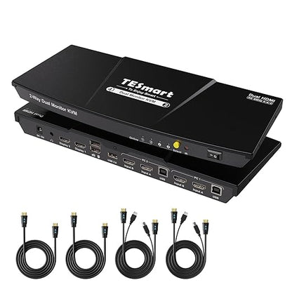 TESmart HDMI KVM Switch 2 Monitors 2 Computers 4K@60Hz, USB 2.0, Dual Monitor by TESmart