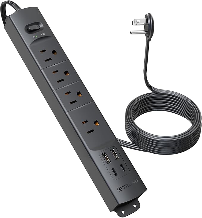 TROND Flat Plug Power Strip USB-10ft Flat Extension Cord Surge Protector Wall by TRONDOfficial