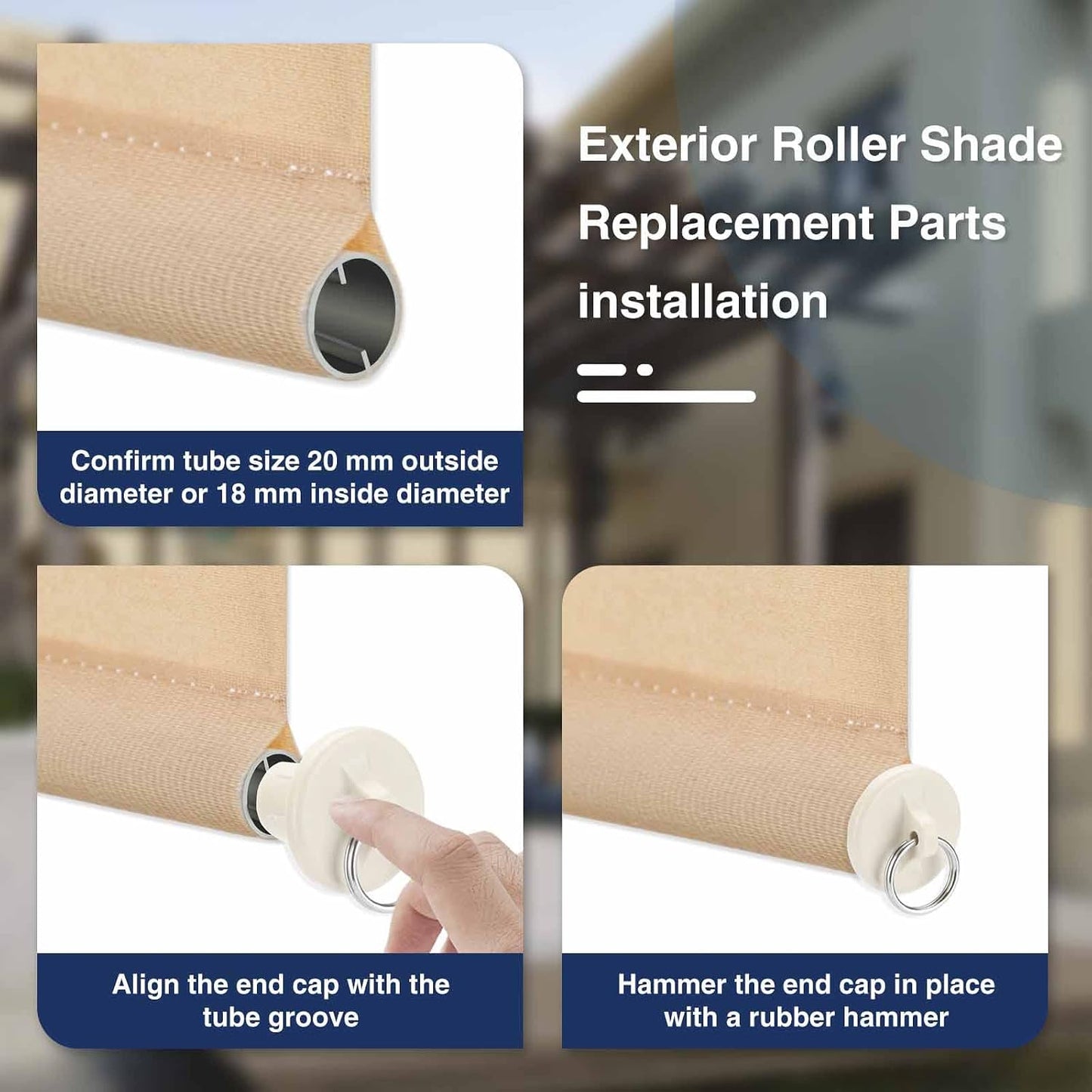 Coolaroo Replacement Parts,Shade Tie Downs,Outdoor Roller Shade Part | Bungee Kit and End Cap,Weather Resistance,for Coolaroo Outdoor Blinds,Sand,2 Set