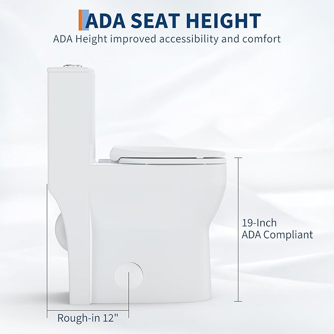 One Piece Toilet with 19" ADA Height, Round Bowl Design, Soft Closing PP Toilet - Image 3