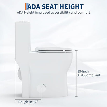 One Piece Toilet with 19" ADA Height, Round Bowl Design, Soft Closing PP Toilet - Image 3