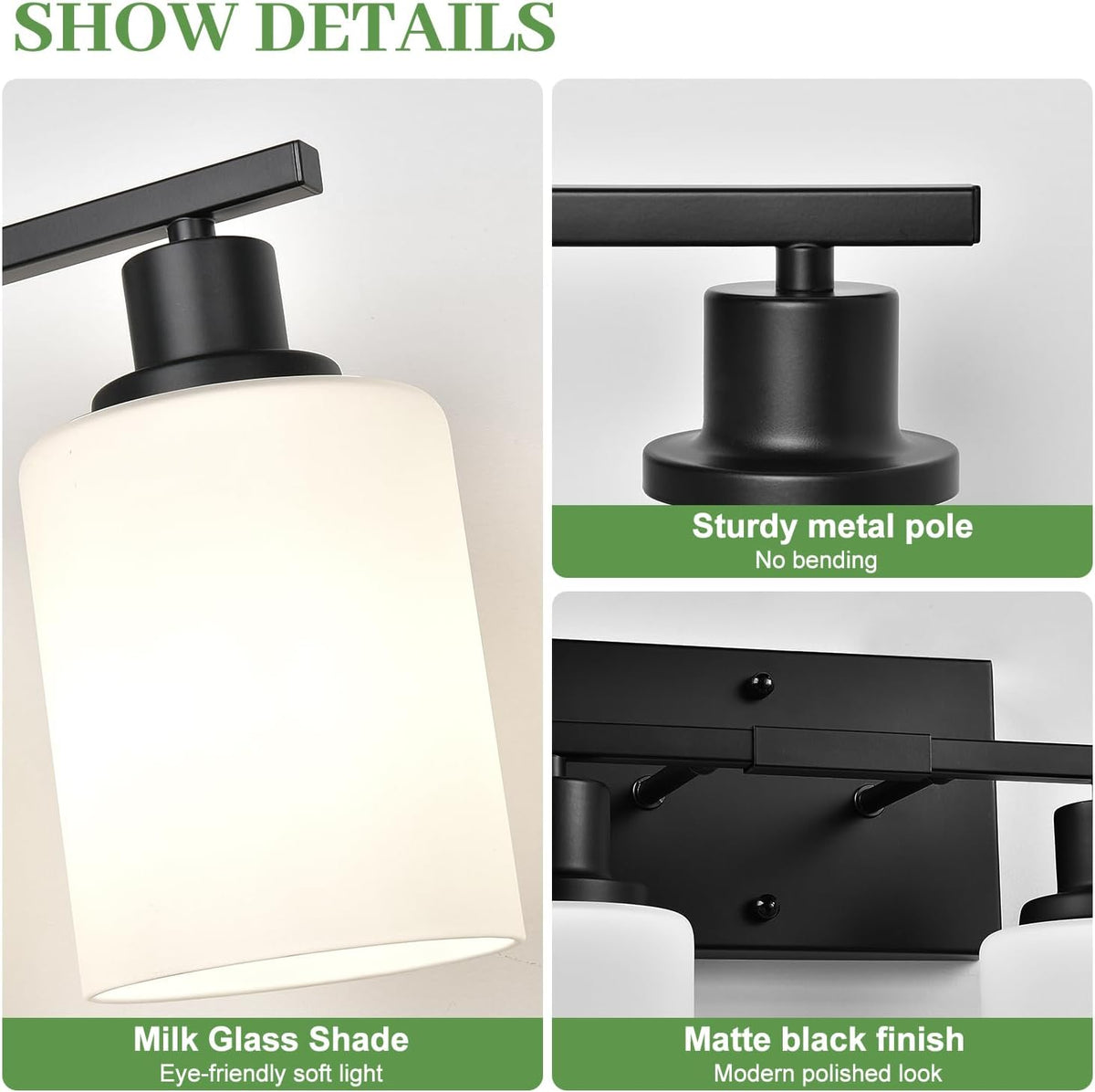 MOKATNG 4-Light Bathroom Light Fixtures, Vanity Light with Milky White Shades...