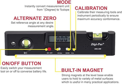 Digi-Pas DWL200 Electronic Torpedo Level, Protractor, Angle Gauge, Angle Finder - Image 2