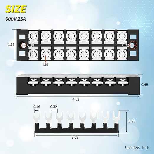 Joinfworld Terminal Block 25A 600V Dual Row Screw Terminal Strip - Image 2