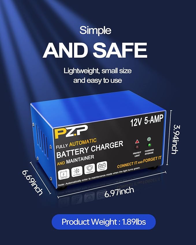 12v Smart Car Battery Charger, 5Amp Fully-Automatic Trickle Charger, Battery - Image 5