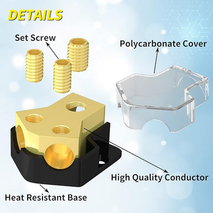Joinfworld 12V Power Distribution Block Car Audio 2 Way Ground Distribution - Image 3