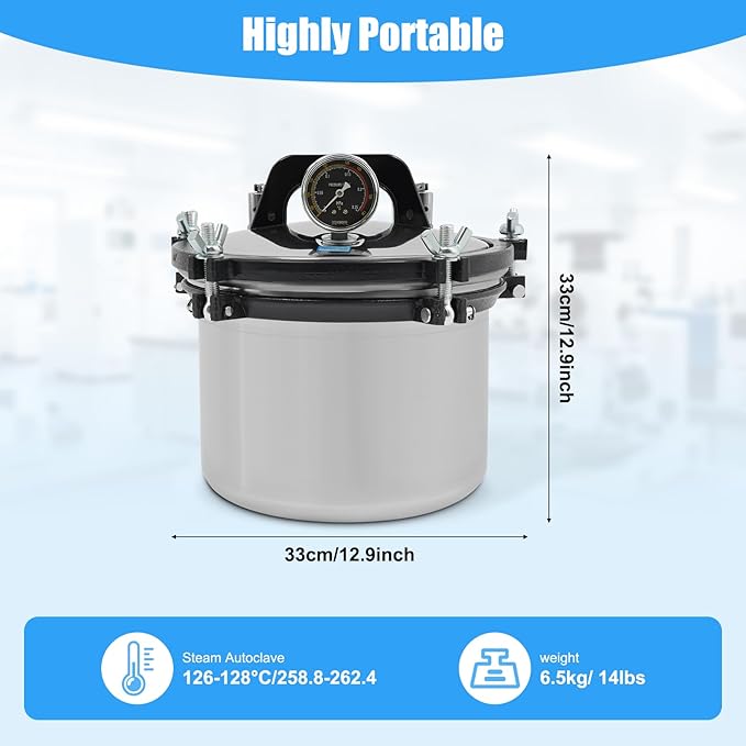 Portable Steam Autoclave Sterlzer, 8L/2.11Gal 1.2KW 110V 264.2℉ Stainless - Image 2