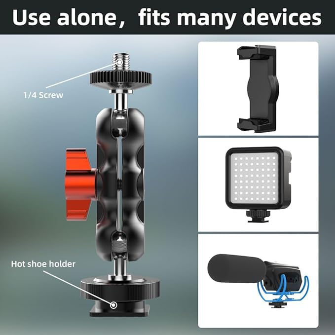 SOH Hot/Cold Shoe Phone Mount Holder, Universal 2 Ball Head Smartphone Mount - Image 6