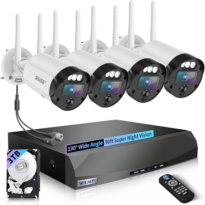 【90 Days Storage】 Outdoor Wireless Security Camera System, Wireless Cameras by WEILAILIFE
