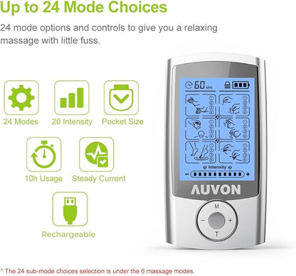 AUVON Rechargeable TENS Unit Muscle Stimulator, 24 Modes 4th Gen TENS Machine - Image 3