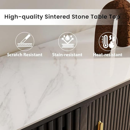 POVISON Sliding Tambour Door TV Stand, Mid Century Modern Sintered Stone TV - Image 5