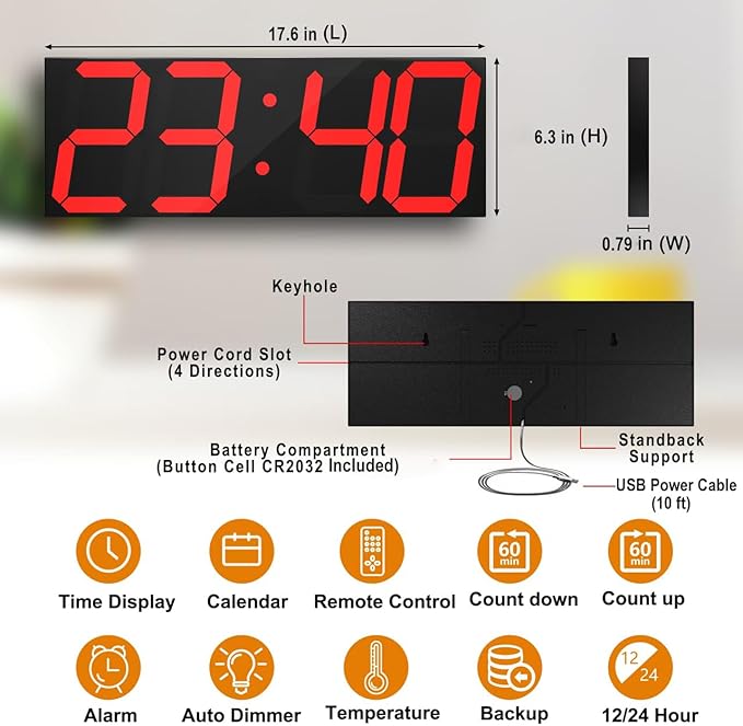 CHKOSDA LED Large Digital Wall Clock, Oversize Wall Clock - Image 2