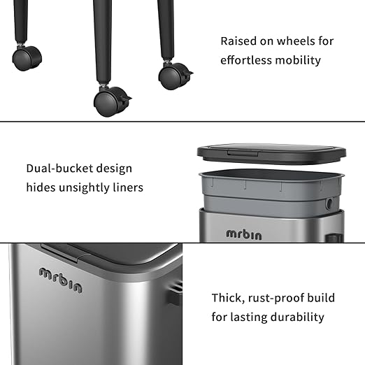 MRBIN Stainless Steel Slim Bathroom Trash Can - Image 6