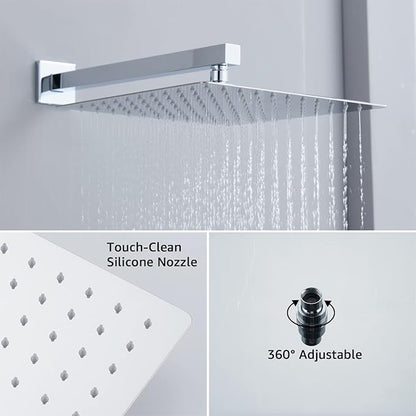 Iriber 12 Inch Bathroom Shower System Polish Chrome Wall Mounted Square Mixer - Image 2