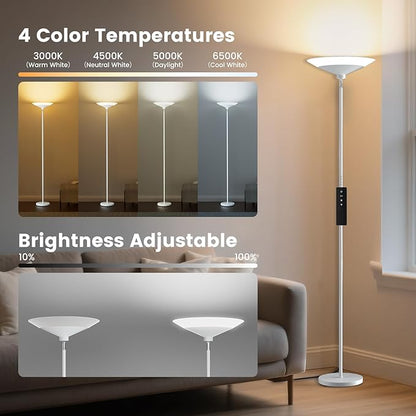 SIBRILLE White Torchiere Floor Lamp - 30W Dimmable LED Standing Lamp - Image 3