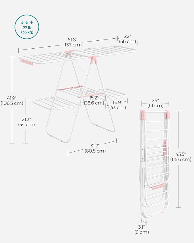 SONGMICS Clothes Drying Rack, Foldable 2-Level Laundry Drying Rack, - Image 6