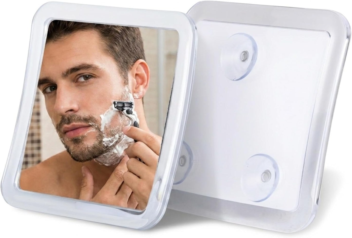 Small Travel Fogless Shower Mirror for Shaving, 5.3" x 5.3" | Built for Everyday Durability: Shatterproof Stick On Shave Mirror for Bathroom - Triple Suction Cups, Compact, & Anti-Fog
