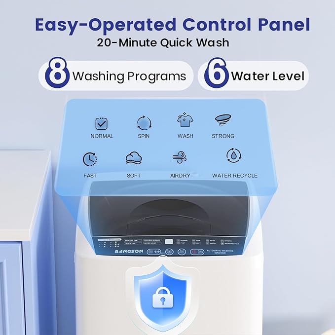 BANGSON 1.31cu.ft Portable Washing Machine, Full-Automatic Washing Machine - Image 4