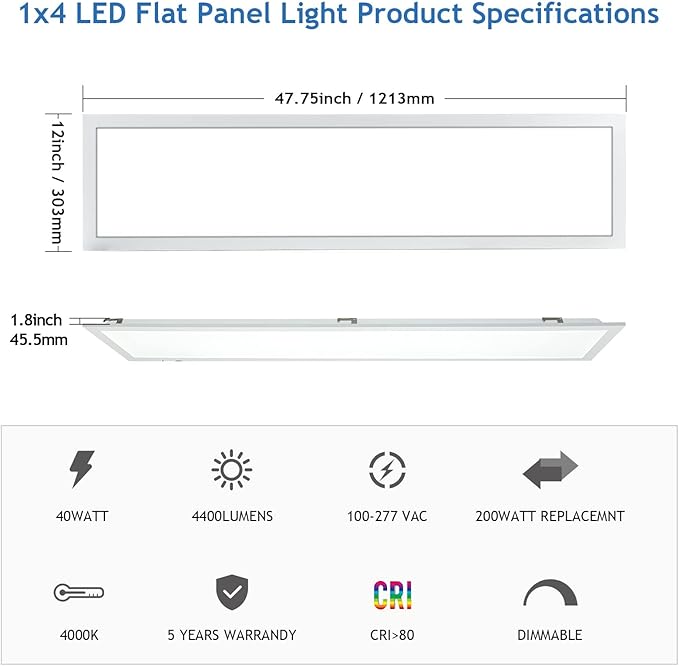 CycevSun 8 Pack 1x4 LED Flat Panel Light Drop Ceiling, 0-10V Dimmable - Image 6