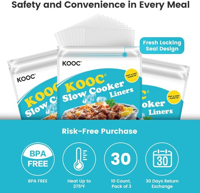 KOOC Slow Cooker Liners 10"x13" 30 count Small Size Disposable Plastic Bags Pot - Image 3