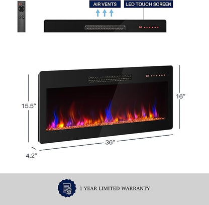 BELLEZE 36" Electric Fireplace Heater, 1400 W Recessed & Wall Mounted Electric - Image 7