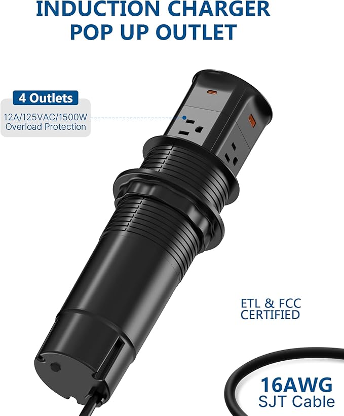 Pop up Outlet for Countertop, PD 20W USB C Fast Charging, 3.15" Desk Grommet - Image 6