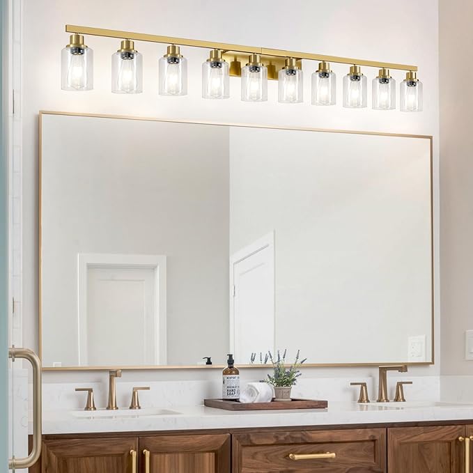 DIKAIDA Gold Bathroom Vanity Light, 10-Light Brushed Gold Bathroom Light - Image 6
