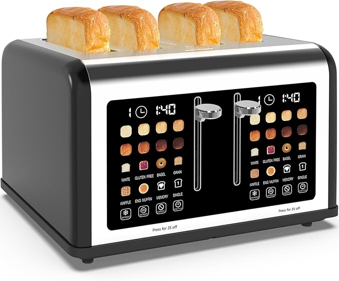4 Slice Toaster Touch Screen, Stainless Steel Toasters Digital Timer, Dual - Image 9