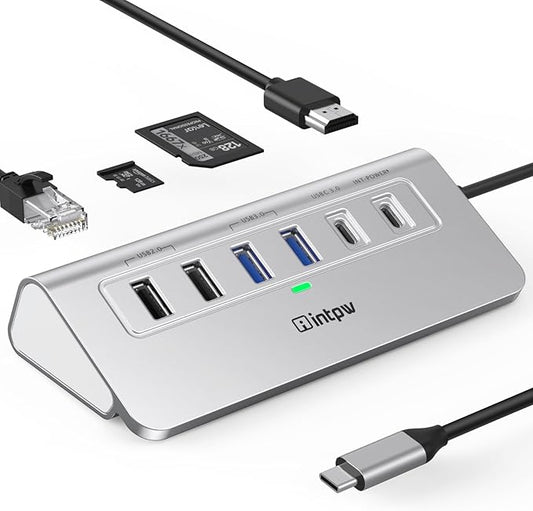 P9R USB C Hub Ethernet, 10-in-1 USB-C Docking Station, Aluminum USB to Ethernet by intpw