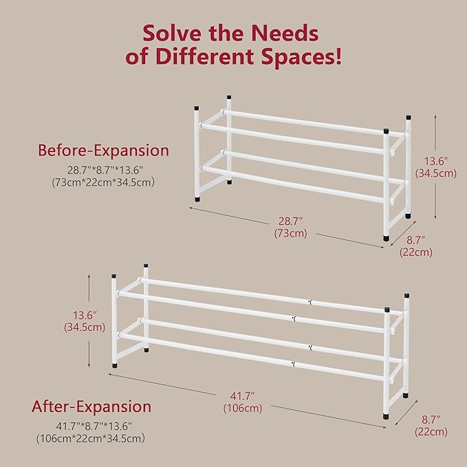 Tajsoon Expandable Shoe Rack for Closet 2 Tier, 28“-41“ Adjustable & Stackable - Image 3