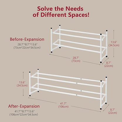 Tajsoon Expandable Shoe Rack for Closet 2 Tier, 28“-41“ Adjustable & Stackable - Image 3