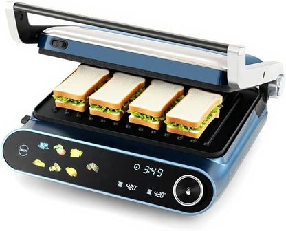 7-In-1 Sandwich Maker with LED Touch Panel & No-Stick Plates, Electric Panini by BUYNOW