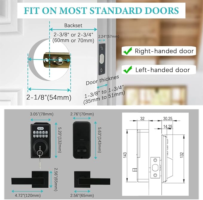 Keyless Entry Door Lock with 2 Handles, Electronic Keypad Deadbolt Front Door - Image 3