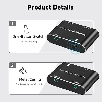 Audio Switch 3.5mm Bi-Direction Switch, Stereo Audio Switcher 2 in 1/1 in 2 Out - Image 8