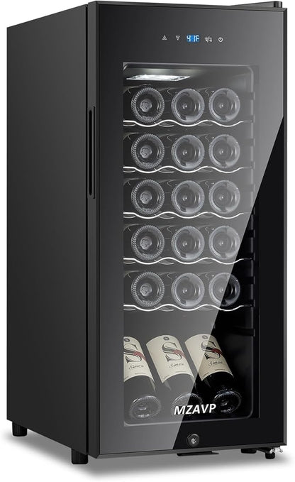 Mini Wine Fridge-Black, 18 Bottles Low Noise Compressor Wine Cooler, by MZAVP