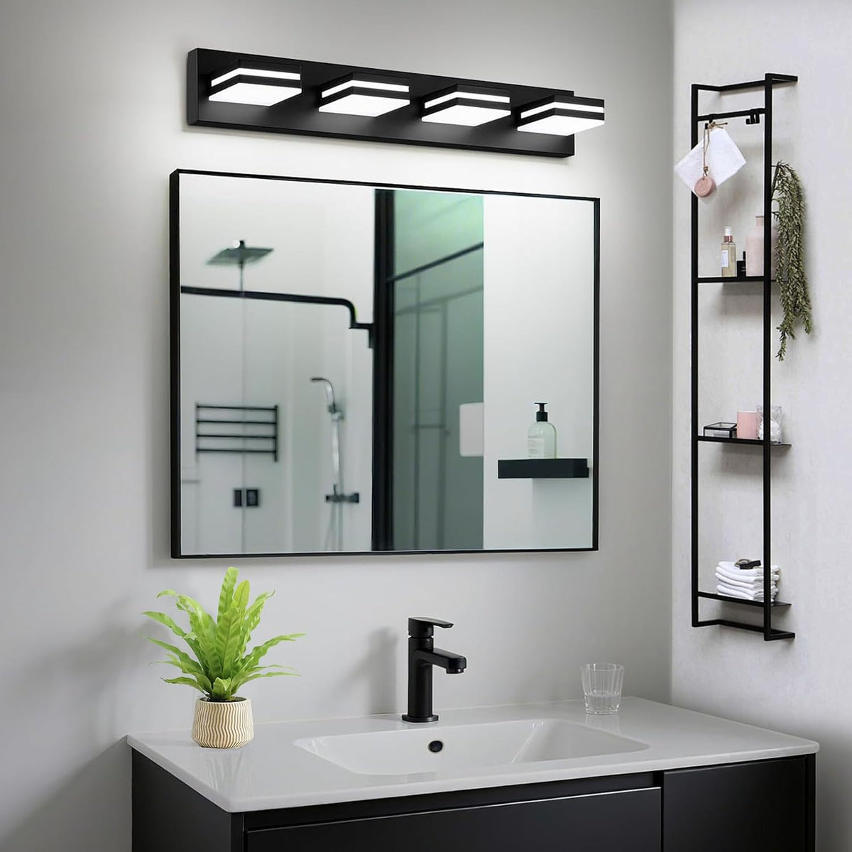 izorro led modern bathroom lights fixtures(4-light,dimmable,360°rotate),matte black acrylic, package contents