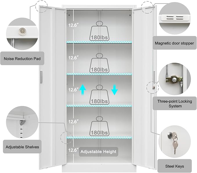 Storage Cabinet, 72 Inch Tall Metal Storage Cabinet - Image 6