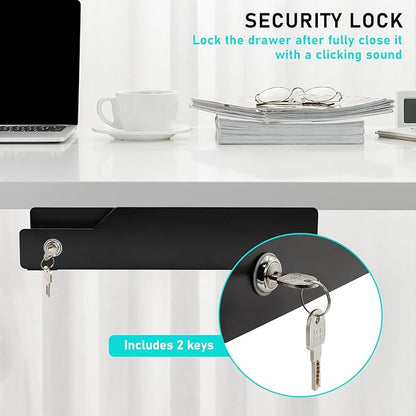 Under Desk Drawer Storage with Lock, Metal Undermount Table Drawer, Ball - Image 5